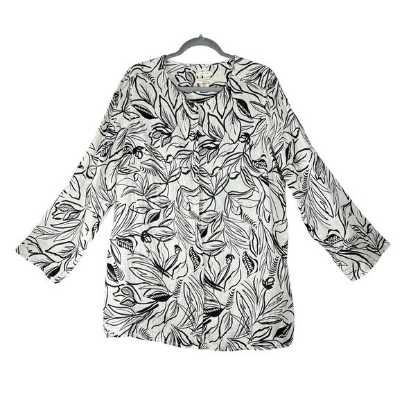 Christian Siriano Tops - Christian Siriano Linen Top Womens Size 1X Tab Roll Sleeves Black & White Chic